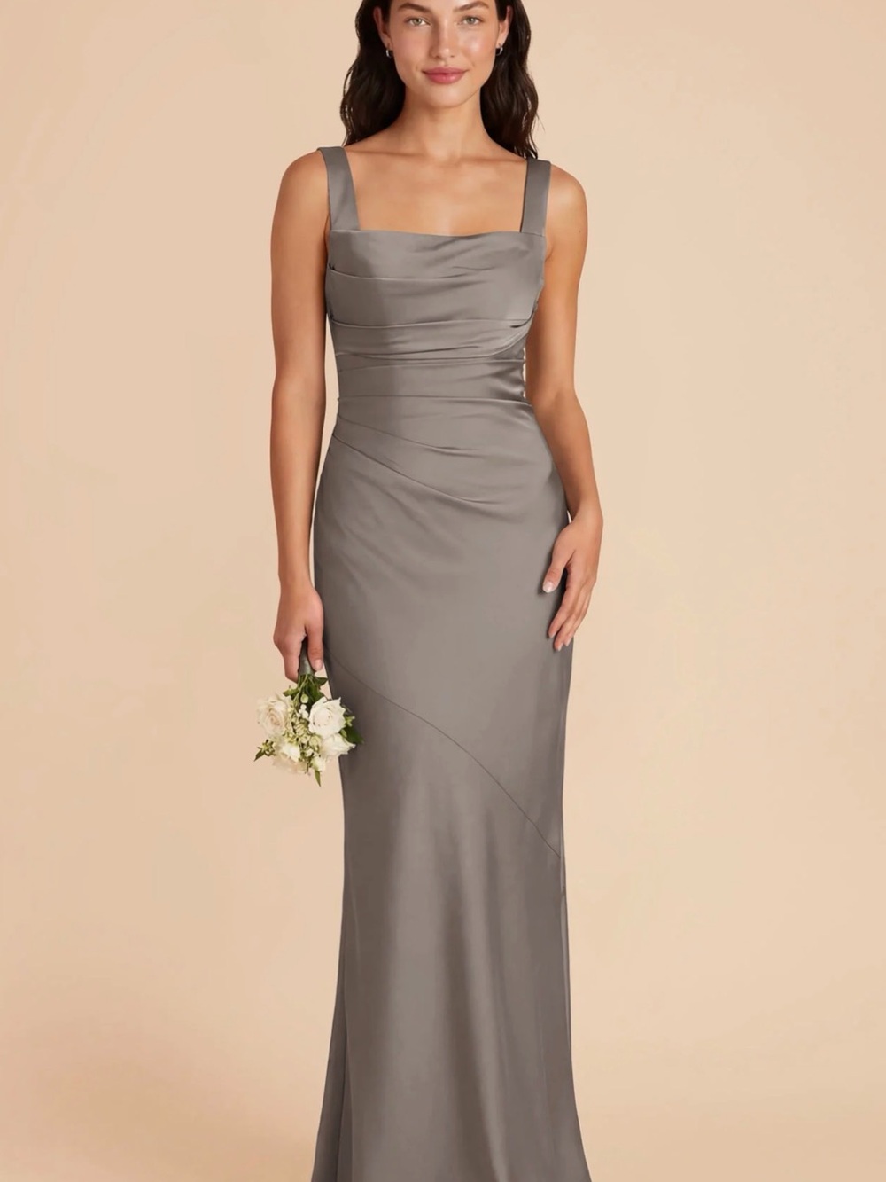 Birdy Grey Silver-Slate Square-Neck Satin Maxi Dress